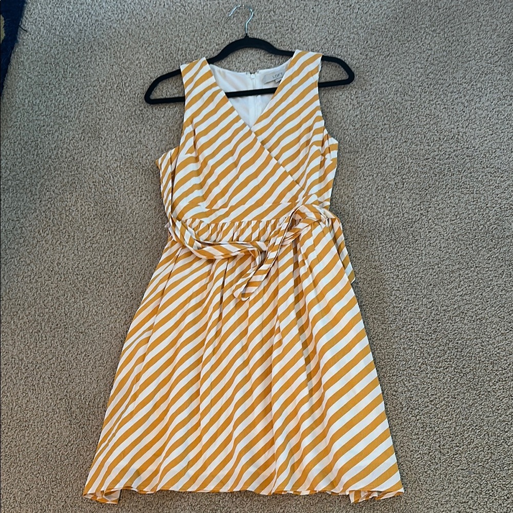 LOFT Yellow and White Striped Wrap Dress